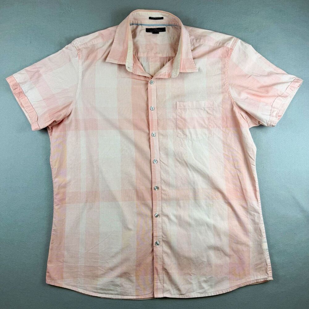 Marc Anthony Men’s XXL Slim Fit Pink Plaid Short Sleeve Button Up Shirt
